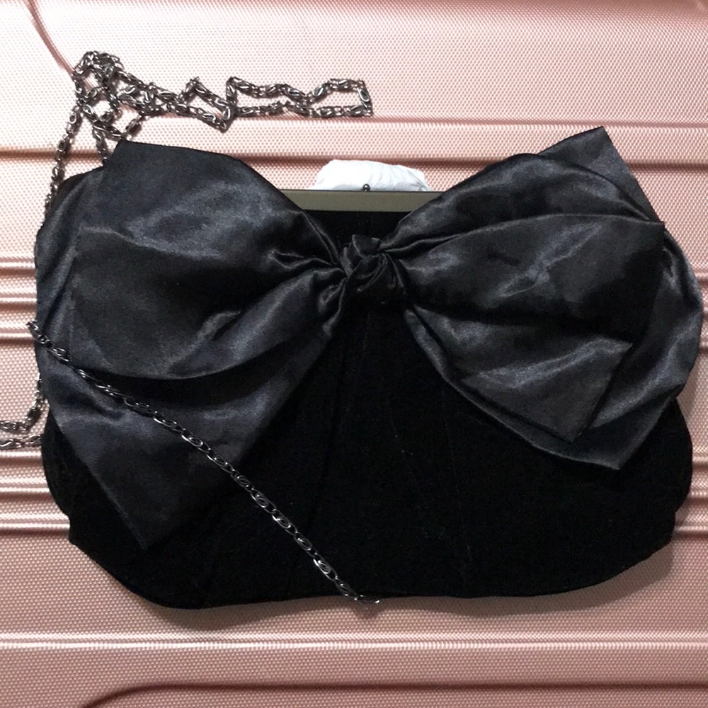 Neiman Marcus Black Velvet Silk Bow Clutch